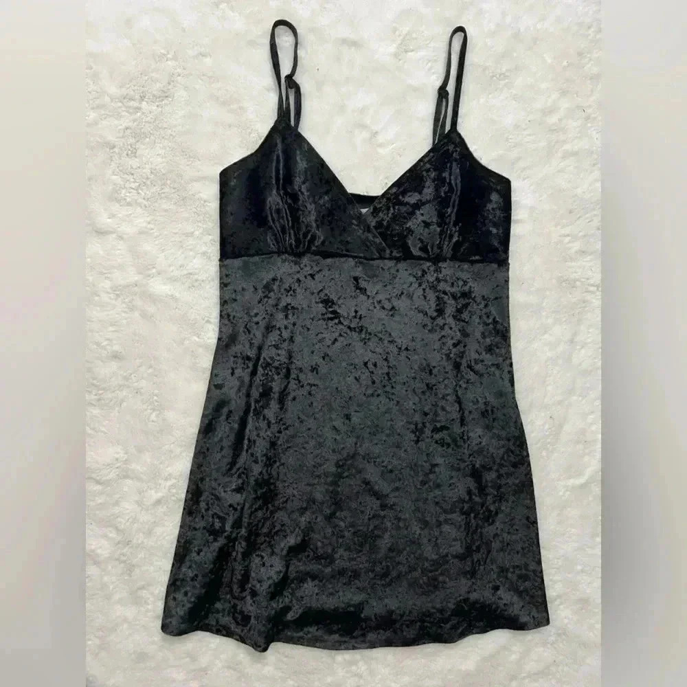Vintage Victoria’s Secret Crushed Velvet Slip Dress Mini Small Black 90s 2000s - Picture 8 of 13